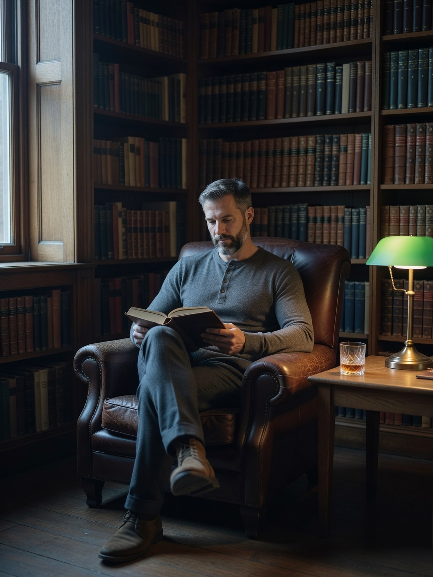 Impressie: dezelfde henley in een bibliotheek met chesterfield