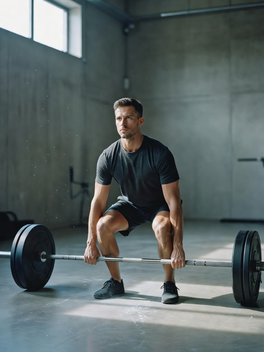 Impressie van de Scout Tee in antraciet, bij de deadlift om zeven uur